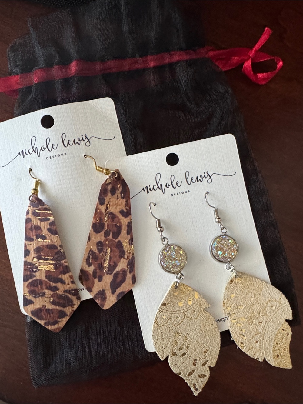 Nicole Lewis Designs Animal Print & Lace Drop Earrings NWT